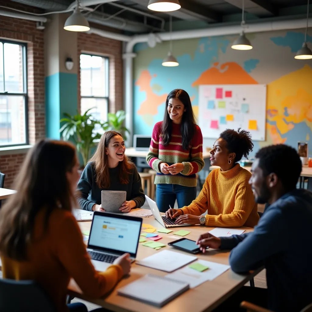 Design team collaborating on mobile app wireframes and user interface mockups in modern studio environment